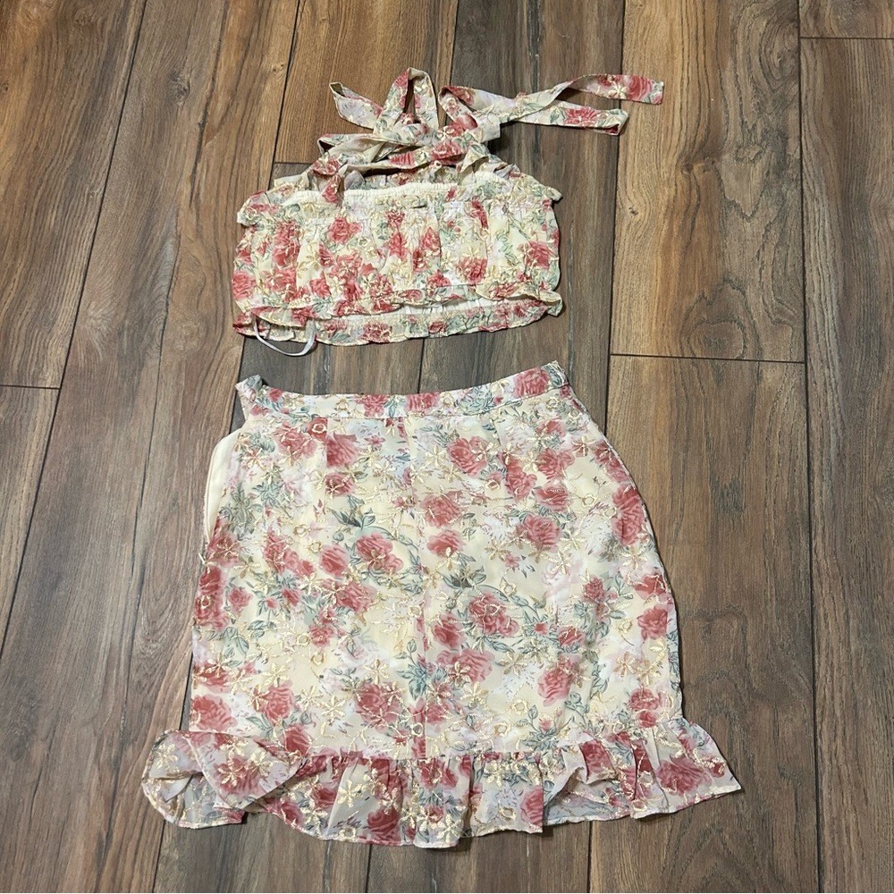 NWT Lulus Going Bloom Cream Skirt Set - Picture 2 of 7